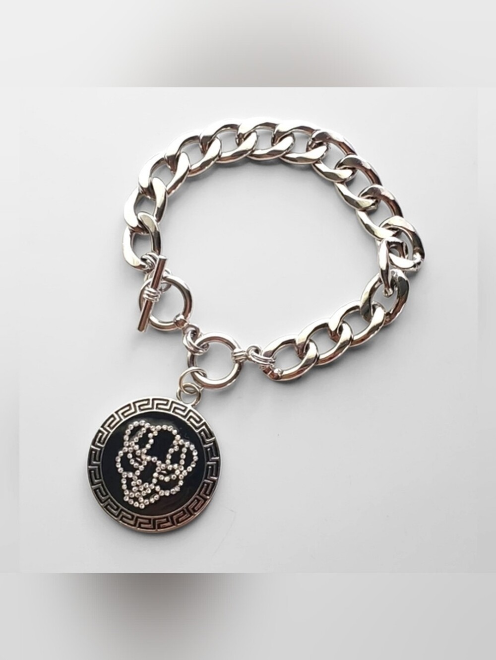 Rhinestone Tiger Medallion Toggle  Bracelet
